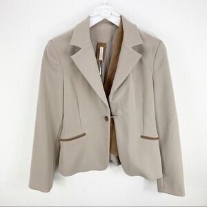 Dusica Sacks Tan Leather Trim Blazer Jacket US 4-6 NWT